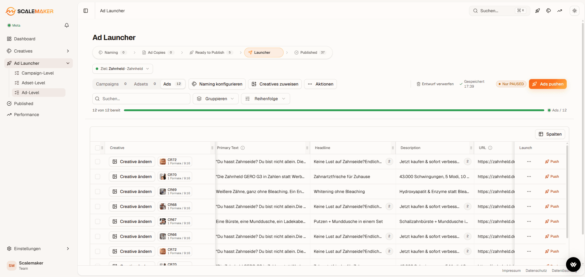 Bulk Ads Launcher mit Naming, Freigabe und gebündeltem Meta-Upload